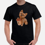 Yorkie Dog Themed Clothes & Attire - Funny Canine Tee Shirts For Humans - Gifts for Dog Lovers - Cute Yorkie Holding A Coffee Mug Shirt - Black, Men