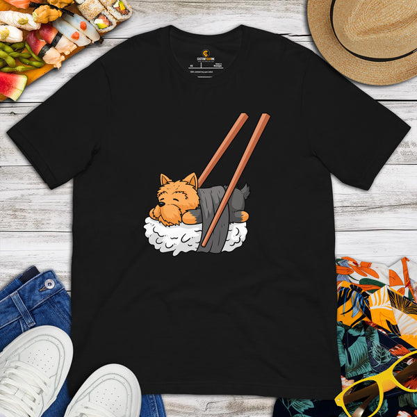 Yorkie Dog Themed Clothes & Attire - Funny Canine Tee Shirts For Humans - Gifts for Dog Moms, Dads & Lovers - Cute Nigiri Sushi T-Shirt - Black