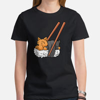 Yorkie Dog Themed Clothes & Attire - Funny Canine Tee Shirts For Humans - Gifts for Dog Moms, Dads & Lovers - Cute Nigiri Sushi T-Shirt - Black, Women