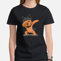 Yorkie Dog Themed Clothes & Attire - Funny Canine Tee Shirts & Outfit For Humans - Gifts for Dog Lovers - Cute Yorkie Dabbing T-Shirt - Black, Women