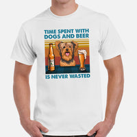 Yorkie Dog Themed Clothes - Canine Tee Shirts For Humans - Gifts for Dog Lovers - Time Spent With Dogs And Beer Is Never Wasted T-Shirt - White, Men